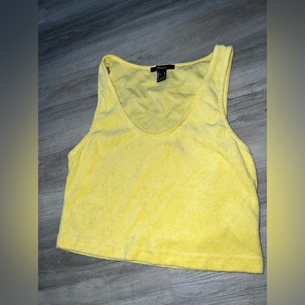 Forever 21 Yellow Fitted Crop Tank Top